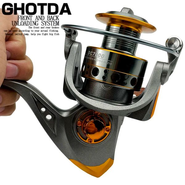 Acessórios Ghotda Pesca giratória bobina de metal Spool 5.2: 1 13BB Rolamentos de esferas de carpa rolo de pesca DC10007000 Manuse de madeira Tackle