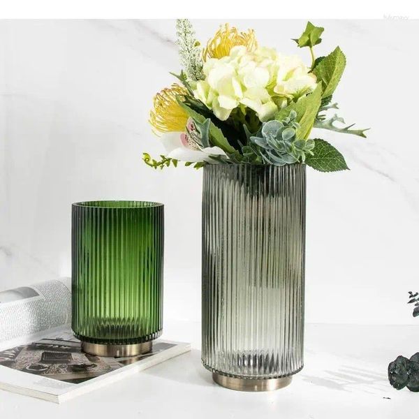 Vasos linhas verticais verdes vaso de vidro transparente hidroponia vasos de flores flores decorativas arranjar decoração moderna floral