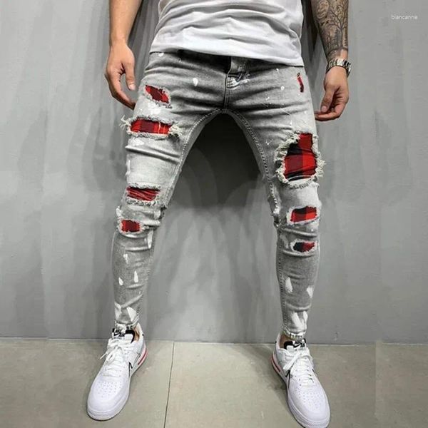 Herren Jeans Mode Y2K Mens Slim Fit Ripped Füße Herbst Skinny Hole Jean Pants Street Männer Denim Vaqueros Hombre Cowboy