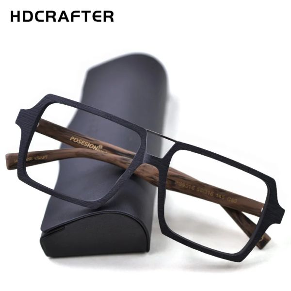 Rahmen Hdcrafter Übergroßer Vintage Square Gläser Rahmen mit klaren Linsen Frauen Männer Holz optische Brille verschreibungspflichtige Frames Spektakel