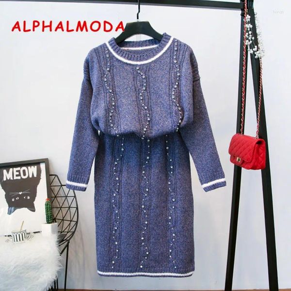 Vestidos de trabalho Alphalmoda 2024 Conjunto feminino Crystal Luits de luxo da saia feminina elegante conjunto de camisetas femininas femininas