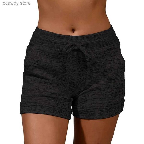 Shorts femminile femminile Short sport solidi ultra-sottili per asciugatura rapida tasche casual estate pantaloni in vita elastico sciolto H240424