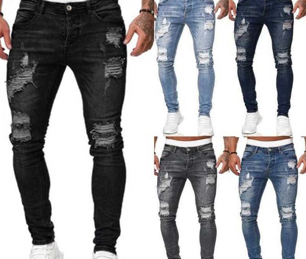 Модный уличный стиль разорванные джинсы скинни мужчины винтажные стирки сплошной джинсовой брюк мужские брюки для джинсовой ткани 230824.