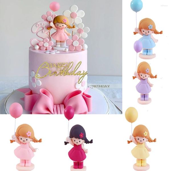 Forniture per feste 1pcs Girl Birthday Cake Topper carino con MacAroon Balloon Decorazioni fai -da -te per 1 ° inserto per baby shower