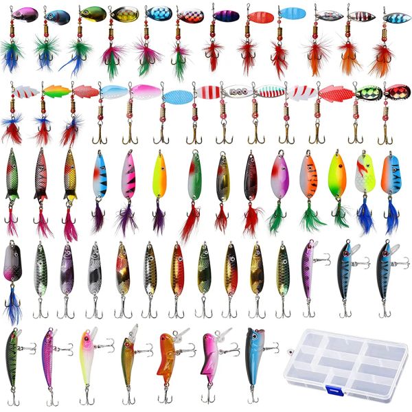 Accessoires 60pcs/Box Trout Fishing Lures Kit Spinnerbait Swimbait Crankbaits Minnow Lures Fishing Metall Löffel Köder für Basswandertropfen