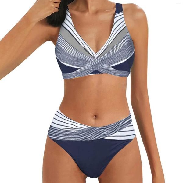 Frauen Badebekleidung Damen sexy hohe Taille Split Badeanzug 2024 Farbblock Beach Bikini zweiteiliger brasilianischer Badeanzug Traje Traje