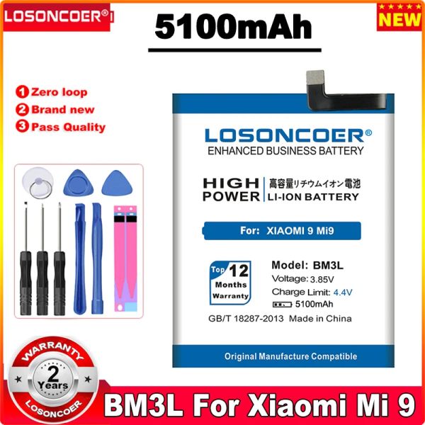 Tela LOSONCOER BM3L 5100mAh Bateria de telefone para Xiaomi 9 mi9 m9 mi 9 baterias +ferramentas grátis