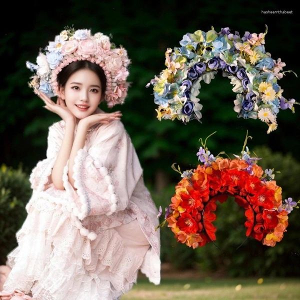 Clip per capelli colorato fiore ghirlanda a doppia faccia di nozze in ghirlanda copricapo di costume per donne da sposa accessorio
