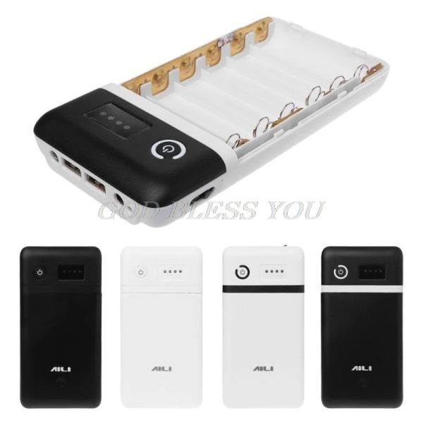 Zubehör Dual USB QC 3.0 6x 18650 Batterie DIY Power Bank Box mit LED Light DC 9V 12V Ladegerät für iPhone Xiaomi Handy Tablet