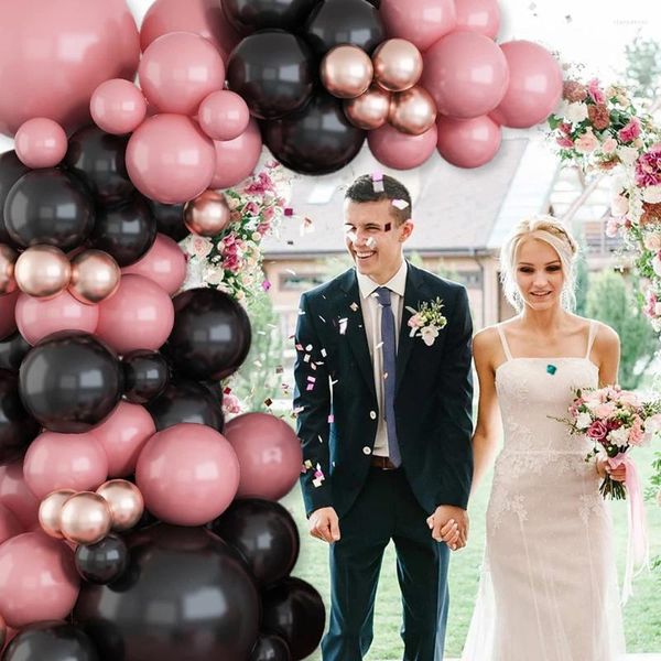 Decoração de festa 86pcs Balões de látex preto rosa Kit de arco de guirlanda para casamento de aniversário decorações de chá de bebê