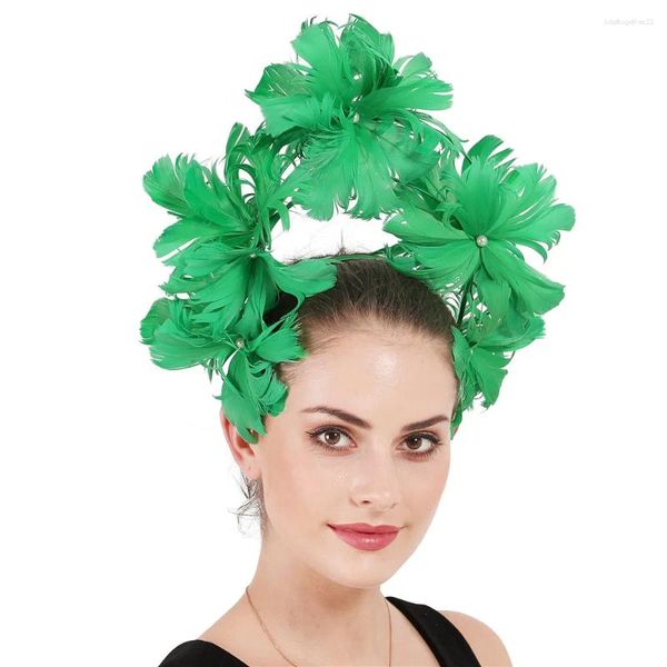 Cabeças de fábricas vermelhas de moda vermelha noiva feminina feminina malha de flor fascinadora chapéu de cabelo de cabelo de casamento de casamento fedora fedora fedora