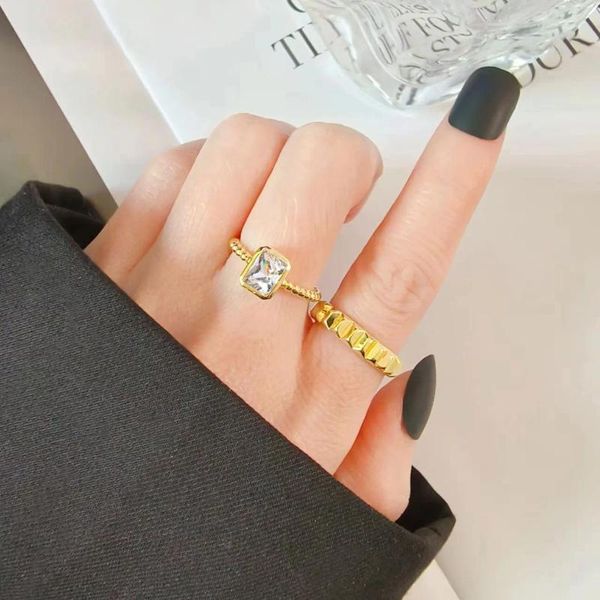 Anelli a grappolo 925 colori oro geometrico in argento sterling CZ per donne uomini semplici regali di coppia anelli fatti a mano regolabili