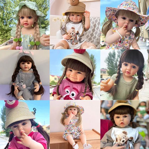 Dolls 55cm Reborn Doll Body Body Silicone pode tomar banho de brinquedos infantis Reborn Princess Princess à prova d'água Simulação de cabelo recém -nascido Doll