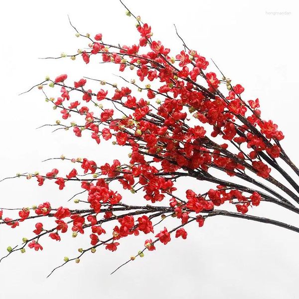 Dekorative Blumen 120 cm künstliche Pflaumenblüten chinesische rot getrocknete Zweigblume -Arrangement Hochzeitsset