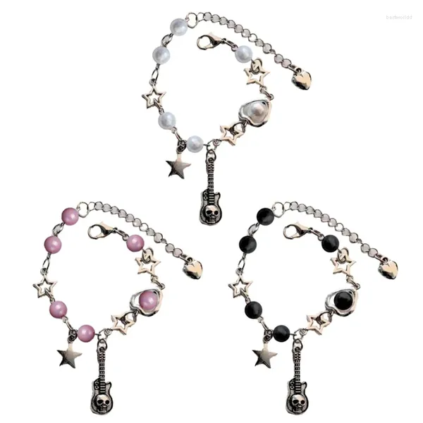 Charm Armbänder Stylish Heart Star Skull Gitarrenarmband Mode Perlen Handgelenk Kettenschmuck für Musikliebhaber und Trendsetter