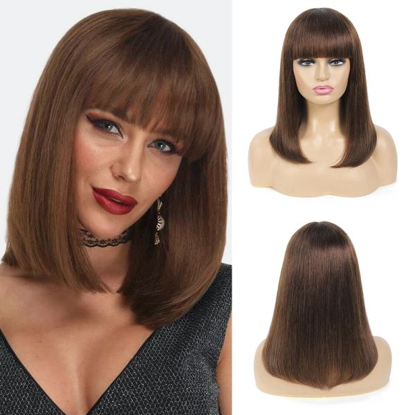 Perucas de cabelo humano com franja straight bob peruca colorida marrom escuro Cabelo brasileiro perucas de máquinas cheias para mulheres negras não restrições ijoy