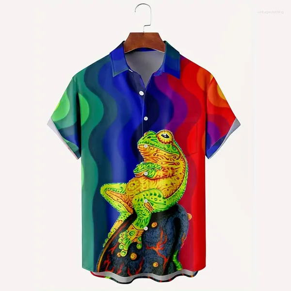 Camicie casual maschile da uomo Frog Animale Nuota Contrasto Shirt colore per uomini Summer Funky Bullfrog Short Shorts Cuggistica