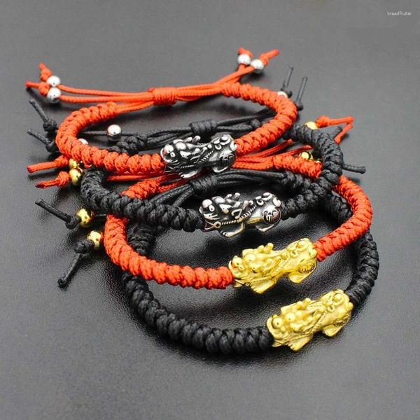 Bracelets de charme feitos à mão aço inoxidável pixiu dinheiro pulseira animal preto corda vermelha corda trançada para homens mulheres casais