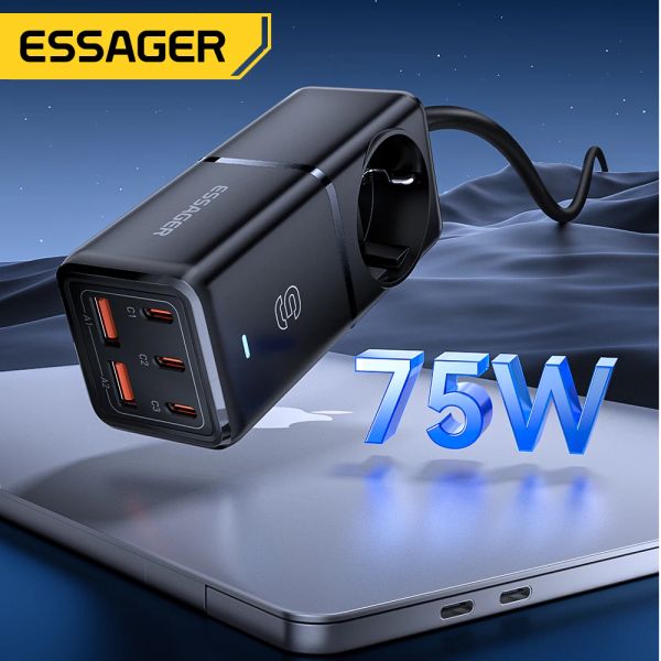 Ladegeräte Essager 75W Gan Desktop Ladegerät Schnelle Gebühr 65W USB -Typ C Schnelle Ladestation für MacBook iPhone Xiaomi iPad Samsung Laptop