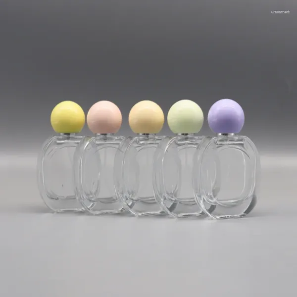 Garrafas de armazenamento 50 ml de forma oval de vidro vazio tampa redonda de vidro de alta qualidade garrafa de cosméticos portáteis spray fino névoado atomizador de névoa recarregável