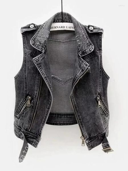 Kadın yelekleri gri jean kovboy yelek deliği denim kadınlar yelek kadın bahar sonbahar kolsuz üstler kısa ceket kızları yırtılmış 5xl