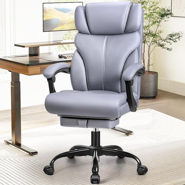 Office Chair, leitender Lederstuhl Großer und großer ergonomischer Computertischstuhl, bequemer Schwenkanlagen, lumbaler Hilfsbetreuungsstuhl mit verstellbarem hohen Rücken