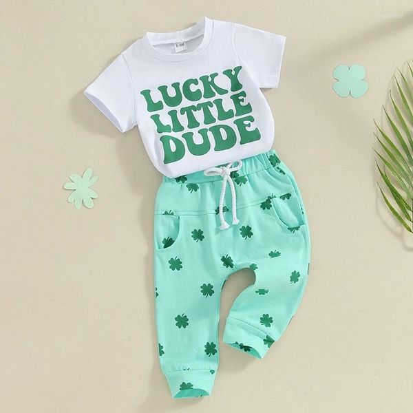 Kleidungssets St. Patricks Day Kleinkind Boy Girl Outfit Baby Irish Cloth Bord Drucken Kurzarm T-Shirt mit Shamrock Hose Set