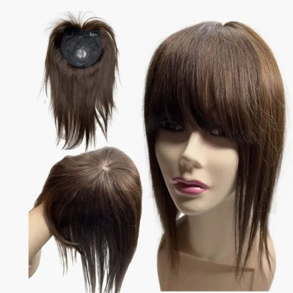 Toppers 100% toppers per capelli umani per donne parrucche parziali naturali per donne con rivestimento baldhead capelli grigi 14x14 cm topper spesso