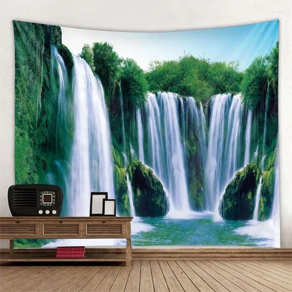 Wandteppiche schöne natürliche Landschaft großer Wandteppich Wald Wasserfall Bohemian Wandkunst Dekoration Decke Home Hintergrund Tuchsbetten