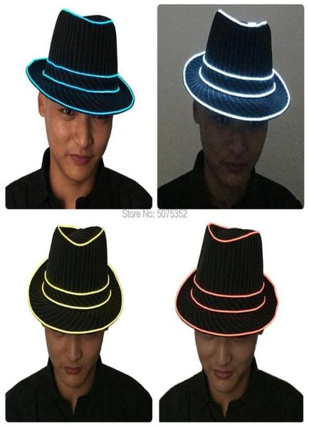 Cappelli larghi Gyuel Night Giowing Fedora Fedora Hamp-Brim Summer Hat Jazz-Cap LED Luminous per lo spettacolo teatrale DJ DJ Club8240512