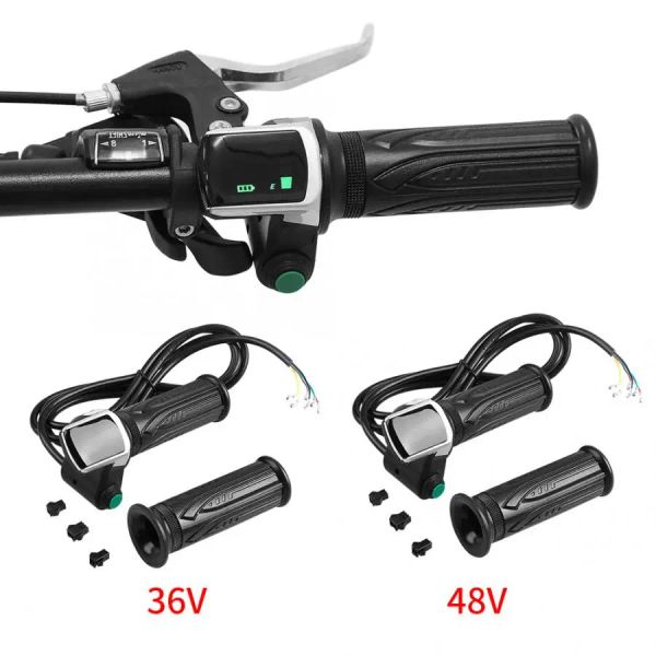 Acessórios 36V/48V Bicicleta elétrica Ebike Scooter Thumb acelerador guidão de aderência com tensão de bateria LCD Tela da tela Ebike Acessórios