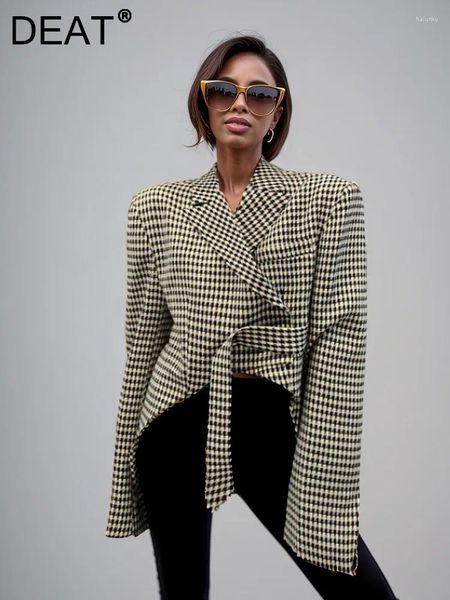 Ternos femininos Moda Blazers Houndstooth Collar Button Single Button Irregular Casual Suit Jacket Autumn 2024 5R4783