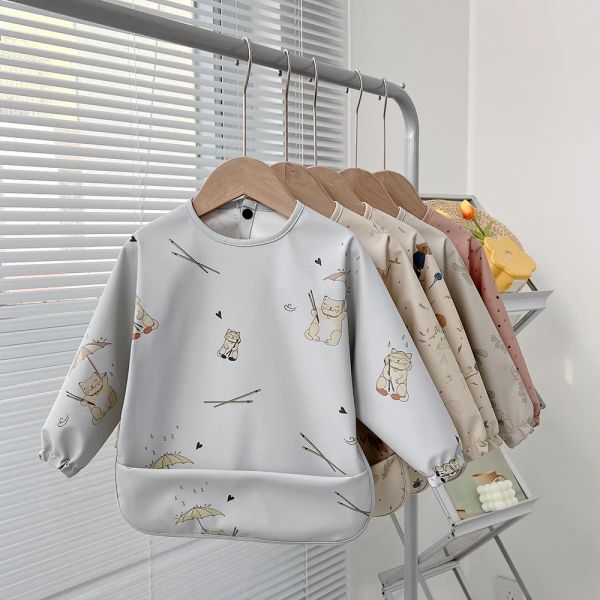 Pullover niedliche Baby Lätzchen Kleinkind wasserdichte Langarmschürze -Cartoon -Tiere Kinder füttern Smock Lätzchen Baby Stuff 05y