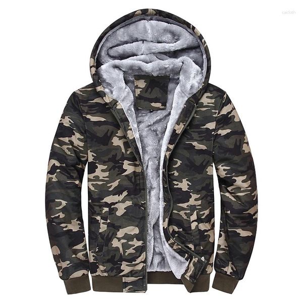 Colegados masculinos zíperem com capuz camuflagem de camuflagem pesado de inverno Sorto de lã Sherpa forrada jaqueta quente