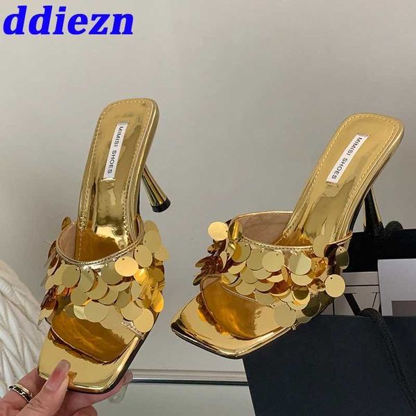 Sandalen Neu in Damen Pumpen dünne Heels Schuhe 2023 Designer Mode flach bling weibliche High Heels Gleitsandalen Schuhe für Frauenl2404