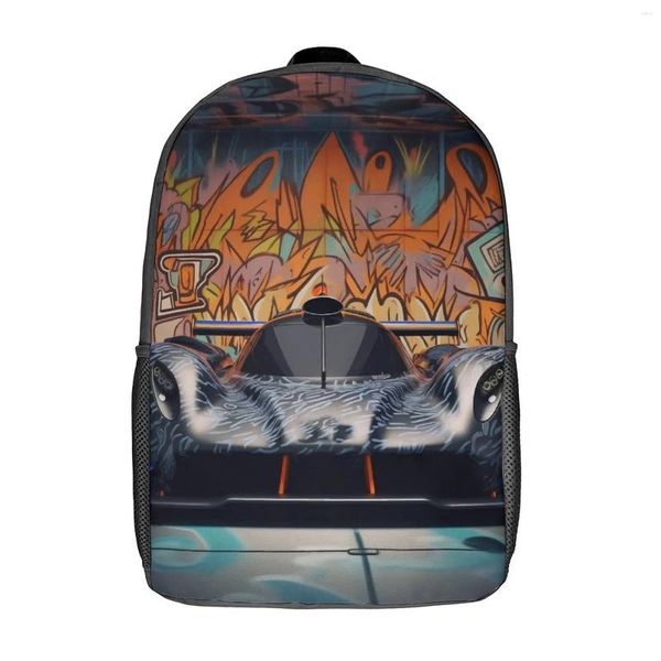 Backpack deslumbrando o grafite de parede de carros esportivos vários estilos de poliéster Trekking Mochilas Impressão Moda Sacos do ensino médio Rucksack