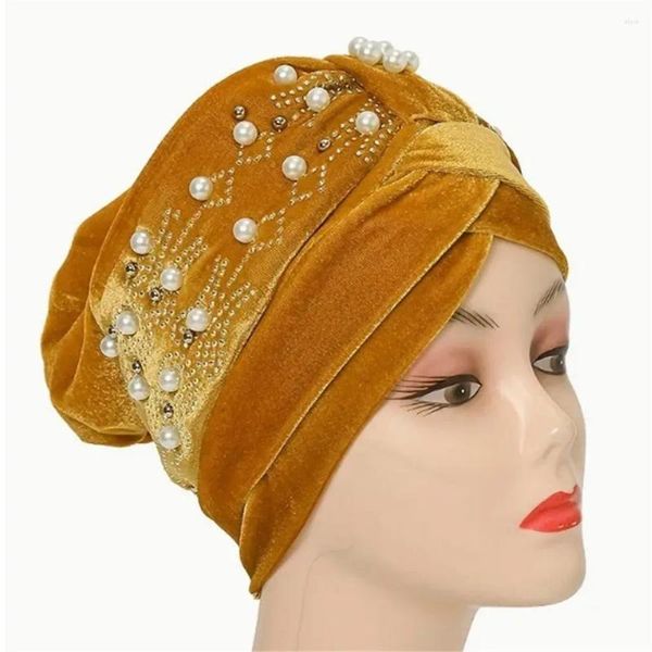 Abbigliamento etnico 2024 Cappello di turbante di perline per perline per donne cofano musulmano testa islamica avvolta africana headtie turbante Mujer