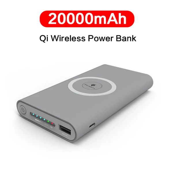 Bank 20000mAh Qi Charger sem fio Power Bank de bateria externa Pacaco