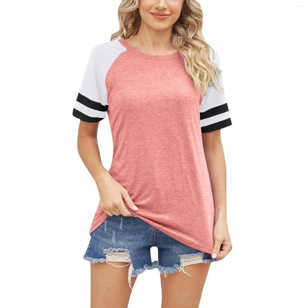 Damen T-Shirts Lose Striped Round Neck Patchwork kurzärmelig-Shirt für Frauen jugendliche Frau Kleidung Clothingop 2024