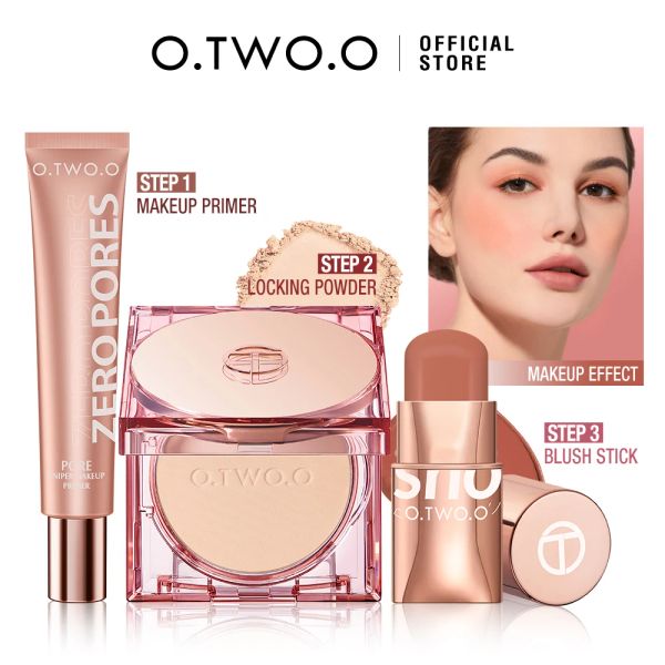 Sets o.two.o 3pcs Make -up -Set 3 in 1 Lippenstift Blush Stick SPF 30pa+ Gesichtseinstellungspulver Gesichtsmake -up -Basis -Kosmetik -Kit