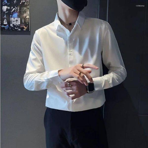 Camisas de vestido masculinas Camisa Man Business Business Business For Men Sale elegante com Collar Asia Fashion 2024 Coisas de seda mangas de seda