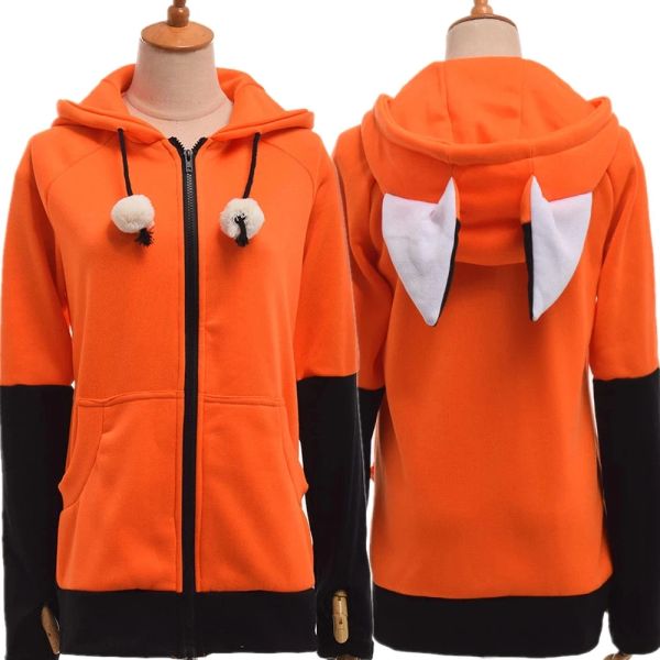 Polos Orecchie di volpe animali Cosplay Costume Giacca con cappuccio calda Spacca arancione Cosplay con cappuccio unisex