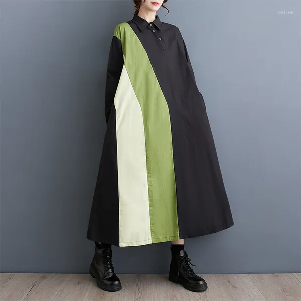Abiti casual 2024 Versione autunnale coreana della camicia patchwork letteraria e artistica abito da donna cotone in modo selvaggio femmina