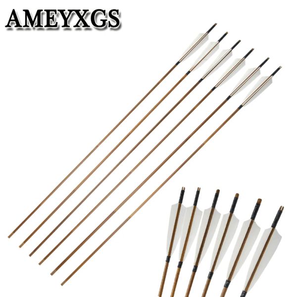 Arrow 6/12pcs Bambu Ok 5 inç hindi tüyü okçuluk OD: 8mm Bileşik Yay Tekrarlı Yay Açık Hava Avı Atış Aksesuarları