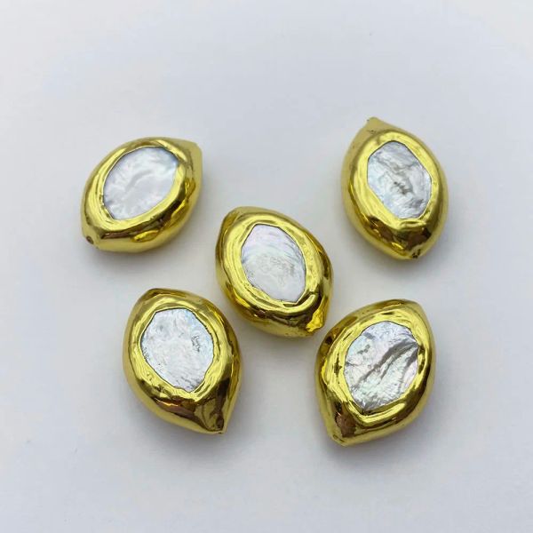 Componentes 5 PCs Coin Coin Keshi Pearl 24K Bordas de borda de ouro para descobertas de jóias DIY