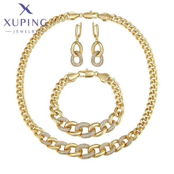 Strands xuping jewelry fashion charm gold alted three Metal Colors Ожерелье серьги браслеты, установленные для женщин рождественской вечеринки