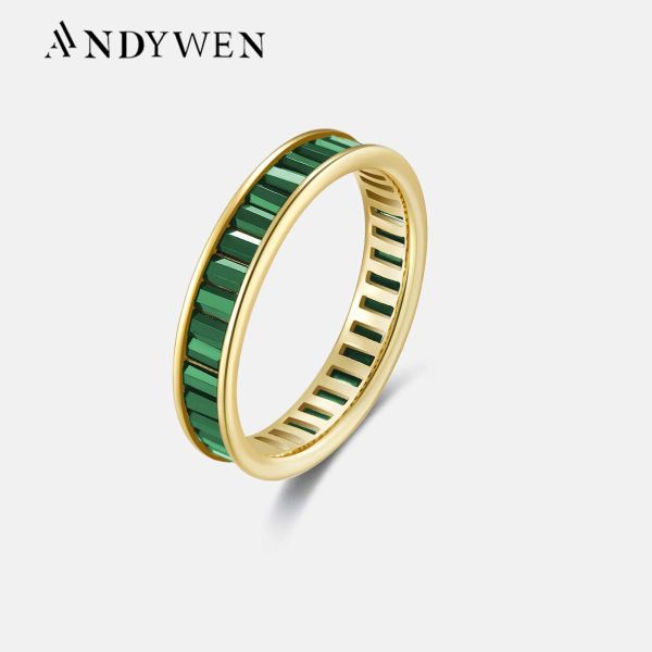 Anéis Andywen 925 Sterling Silver Anillo Zircon Paving Rings Green Black Women Luxury Jewelry Gift Women Rock Punk Jewellry 2021 Round