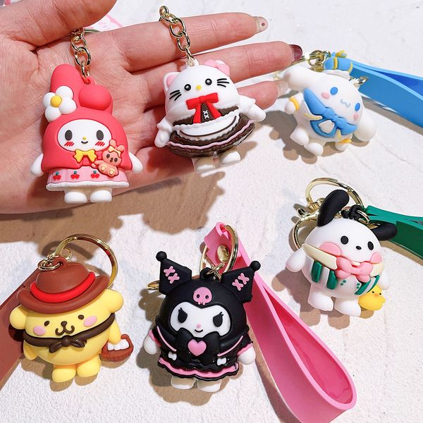 Keychain all'ingrosso carino kuromi pvc bambola tastiera cartone animato zaino anime zaino a sospensione per auto -keyring kids regalo