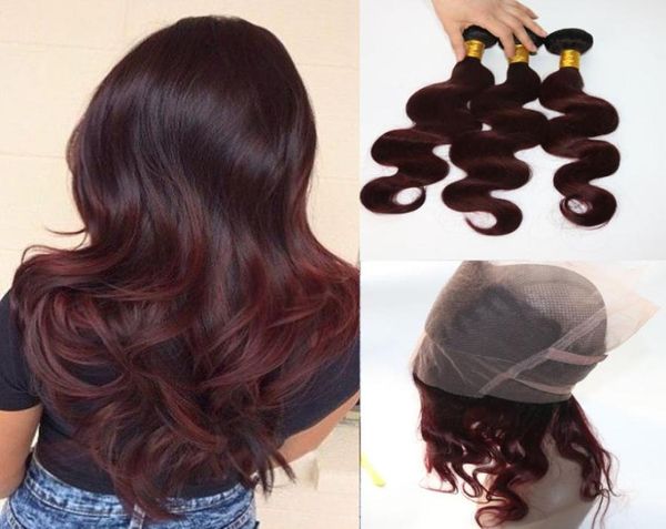 360 Lace Frontal mit Bündeln Zwei -Ton -Dip -Farbstoff Burgund 99J Body Wave Ombre Human Hair Webs CloseRure9919566