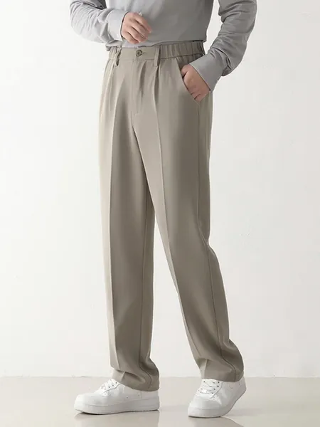 Calça masculina primavera outono casual homem coreano moda esticada poliéster calça solta calça de calça reta de calça de terno semi-largo masculino